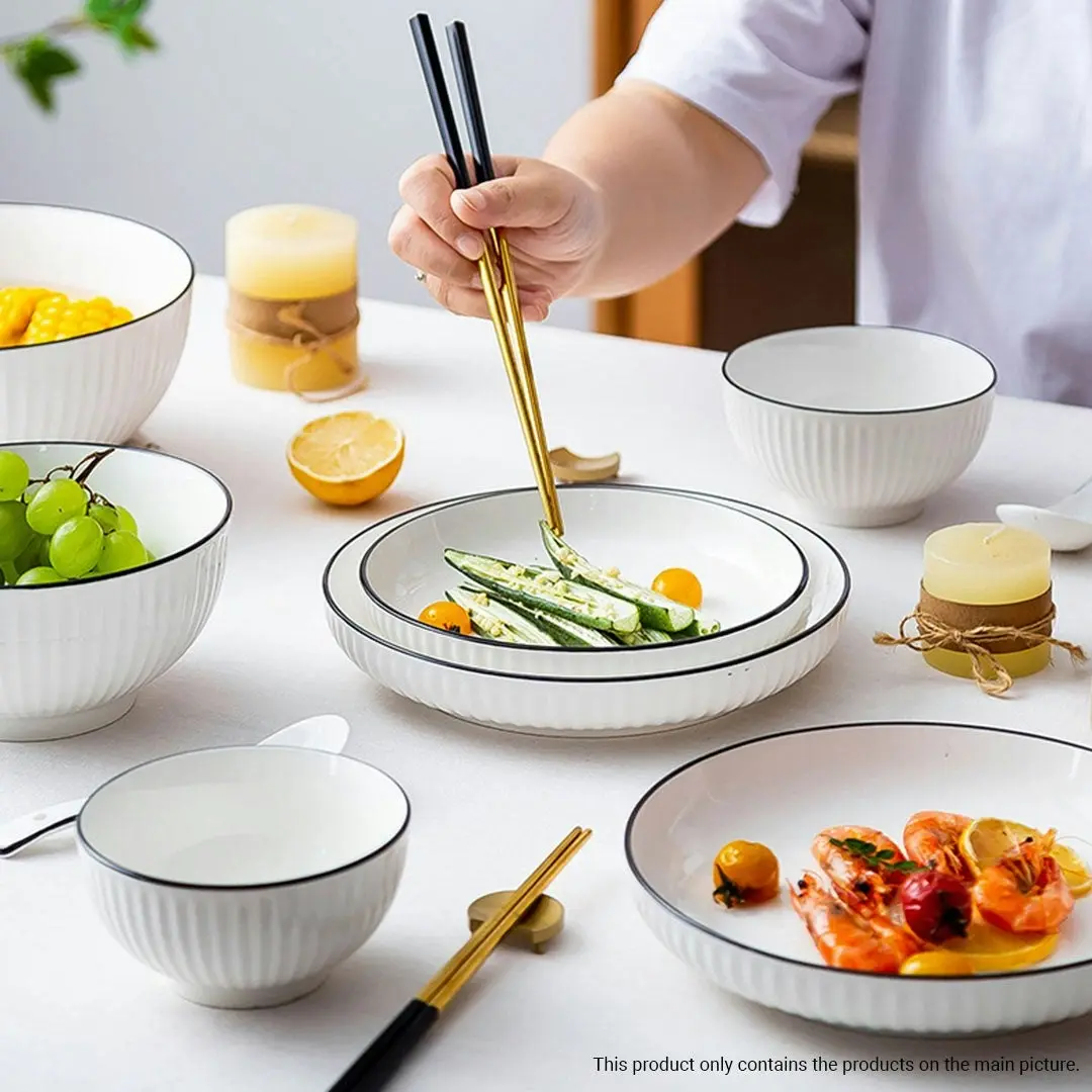 Soga White Japanese Style Ceramic Dinnerware Crockery Soup Bowl Plate Server Kitchen Home Decor Set of 5