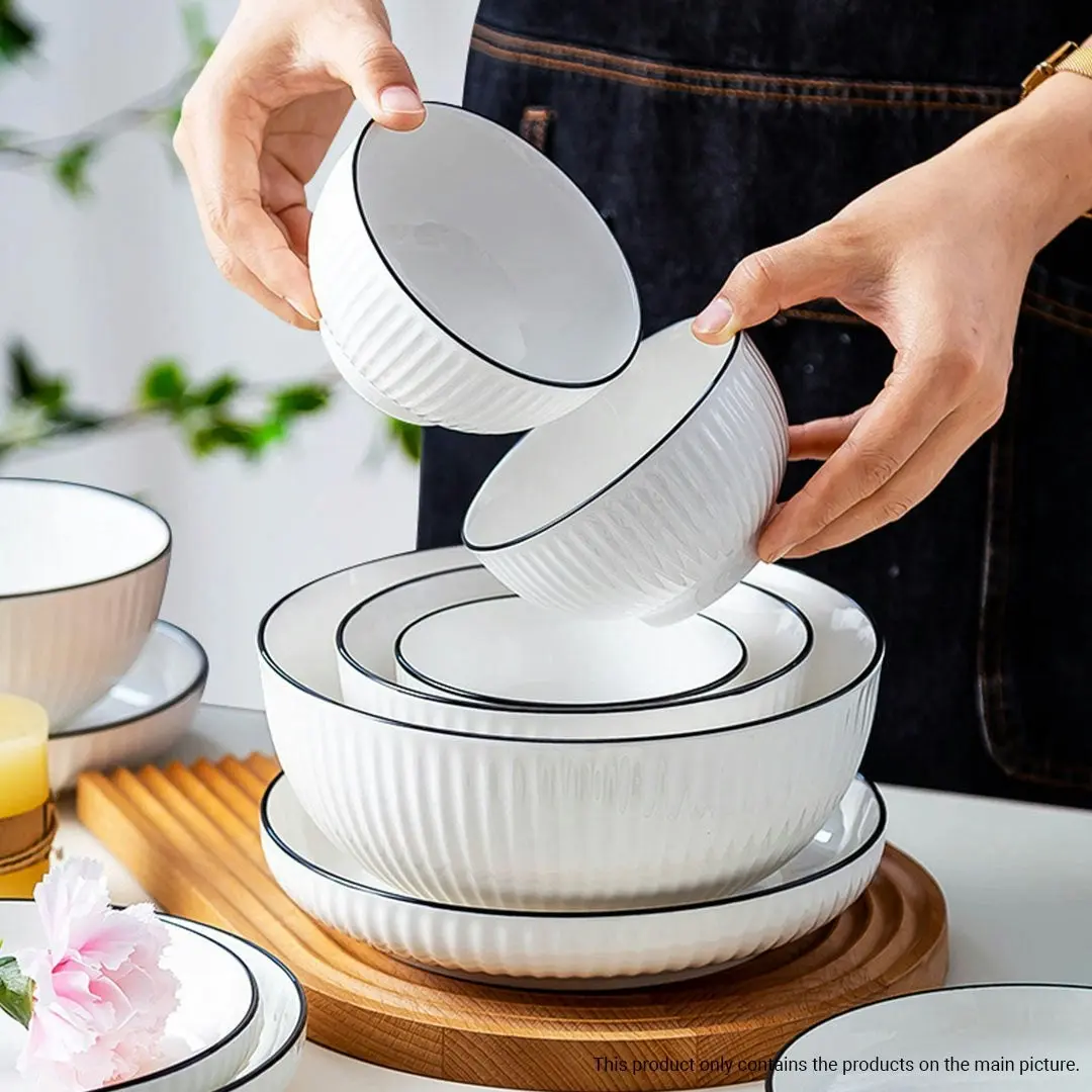 Soga White Japanese Style Ceramic Dinnerware Crockery Soup Bowl Plate Server Kitchen Home Decor Set of 6