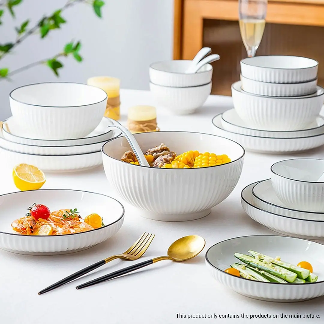 Soga White Japanese Style Ceramic Dinnerware Crockery Soup Bowl Plate Server Kitchen Home Decor Set of 7