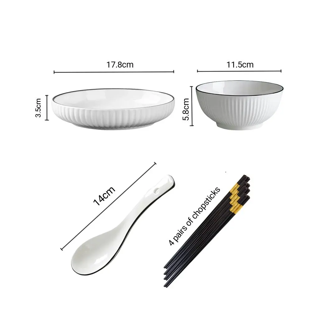 Soga White Japanese Style Ceramic Dinnerware Crockery Soup Bowl Plate Server Kitchen Home Decor Set of 8