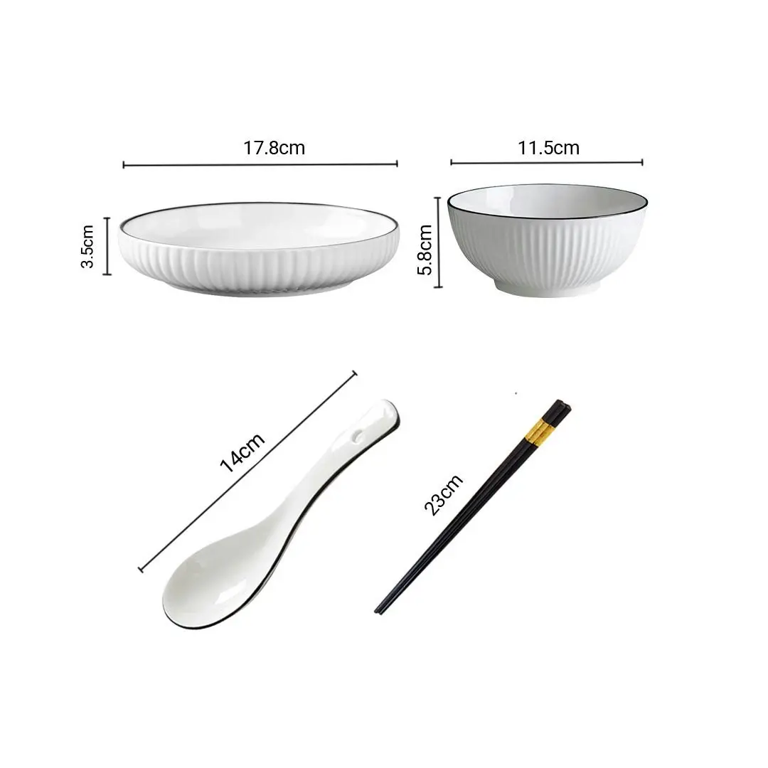 Soga White Japanese Style Ceramic Dinnerware Crockery Soup Bowl Plate Server Kitchen Home Decor Set of 8