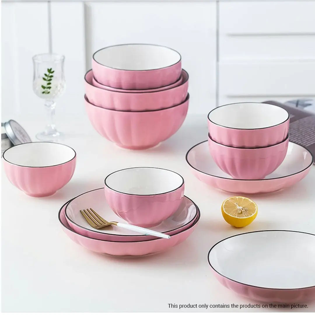 Soga Pink Japanese Style Ceramic Dinnerware Crockery Soup Bowl Plate Server Kitchen Home Decor Set of 12