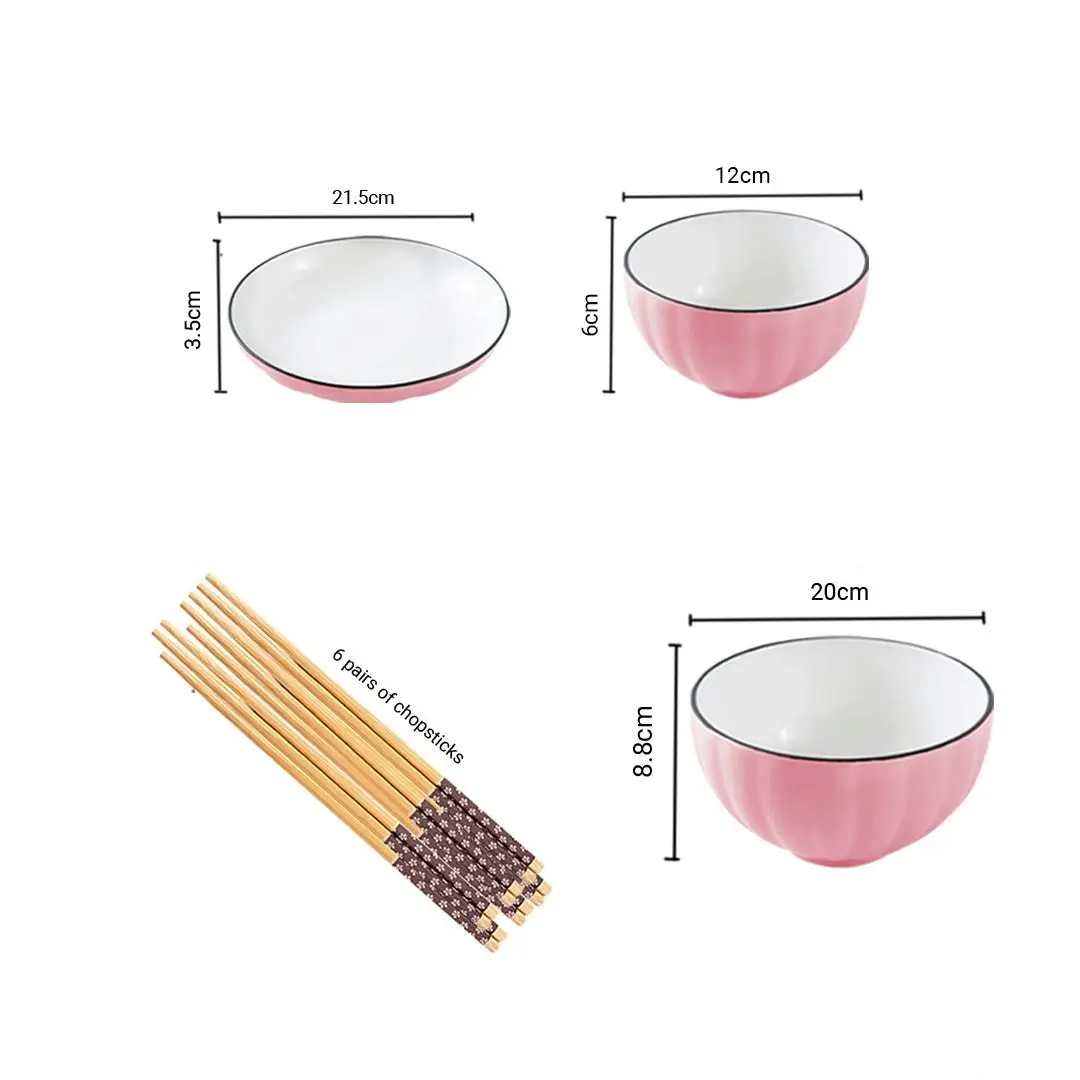 Soga Pink Japanese Style Ceramic Dinnerware Crockery Soup Bowl Plate Server Kitchen Home Decor Set of 12