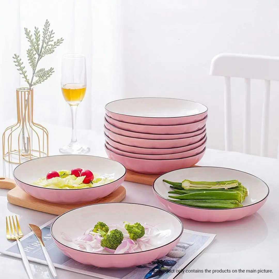 Soga Pink Japanese Style Ceramic Dinnerware Crockery Soup Bowl Plate Server Kitchen Home Decor Set of 12