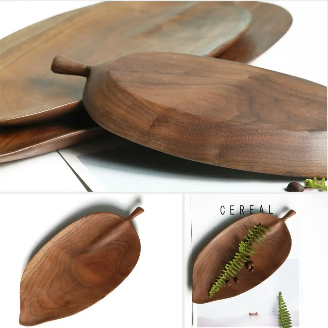 Soga Set of 2 Walnut Leaf Shape Wooden Tray Food Charcuterie Serving Board Paddle Centerpiece Home Decor