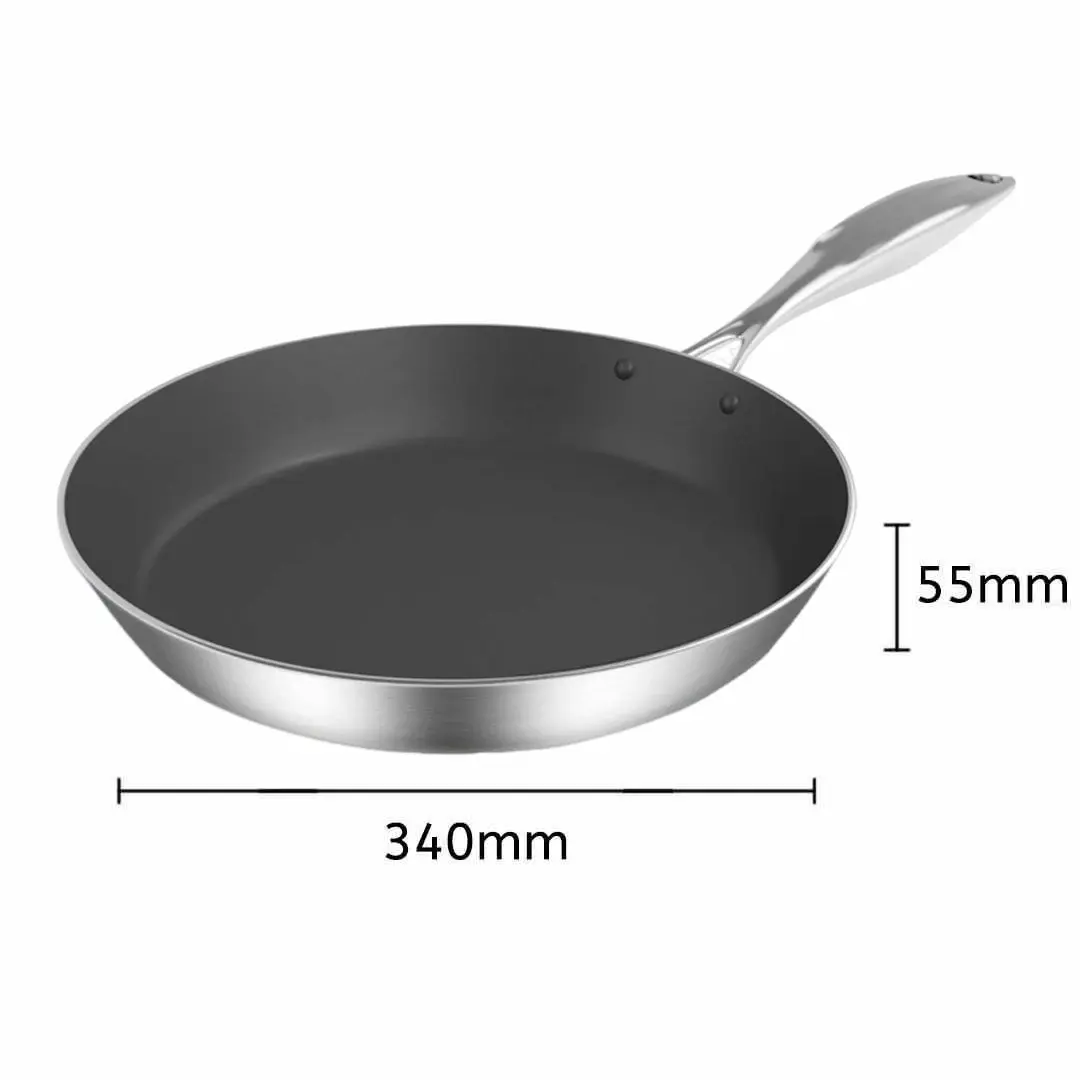 Soga Stainless Steel Fry Pan 34cm Frying Pan Induction FryPan Non Stick Interior