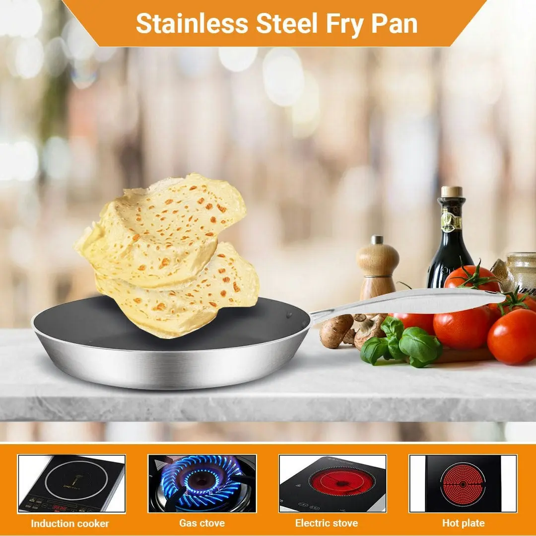 Soga Stainless Steel Fry Pan 34cm Frying Pan Induction FryPan Non Stick Interior