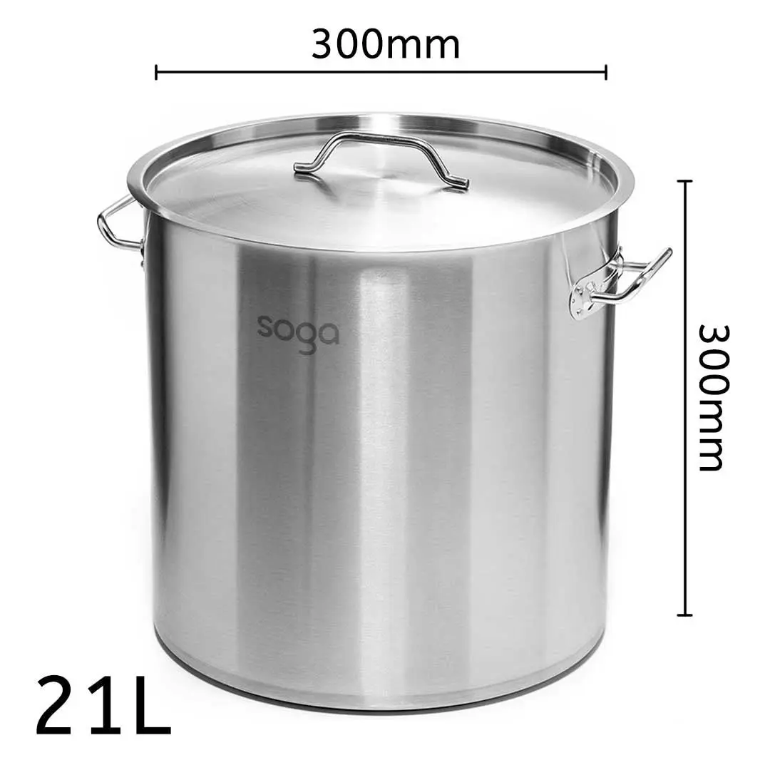 Soga Stock Pot 21L Top Grade Thick Stainless Steel Stockpot 18/10