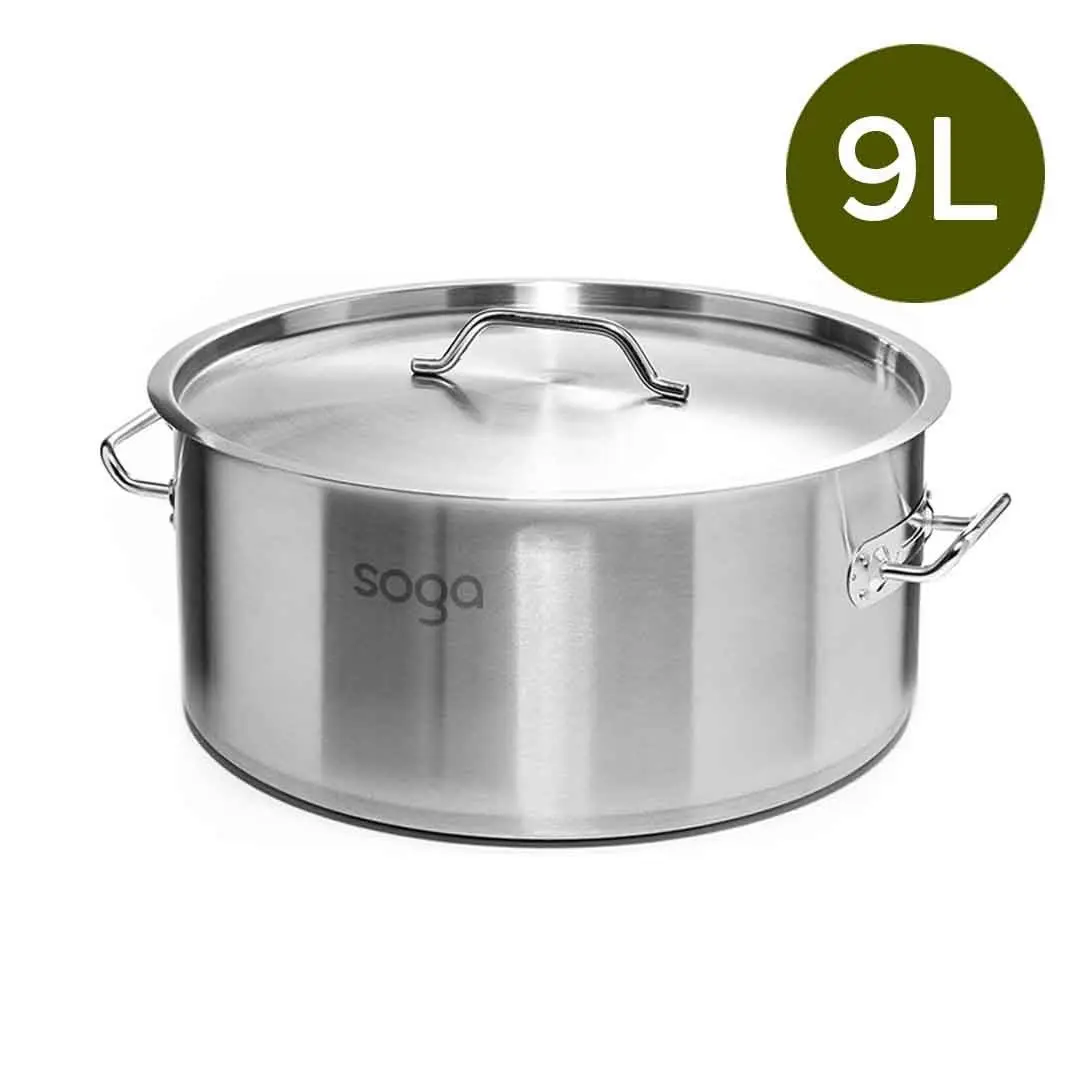 Soga Stock Pot 9L Top Grade Thick Stainless Steel Stockpot 18/10