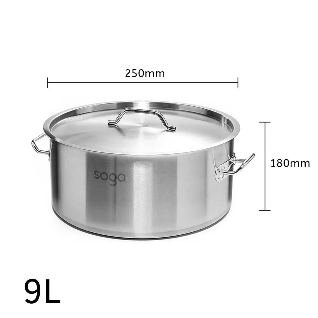 Soga Stock Pot 9L Top Grade Thick Stainless Steel Stockpot 18/10