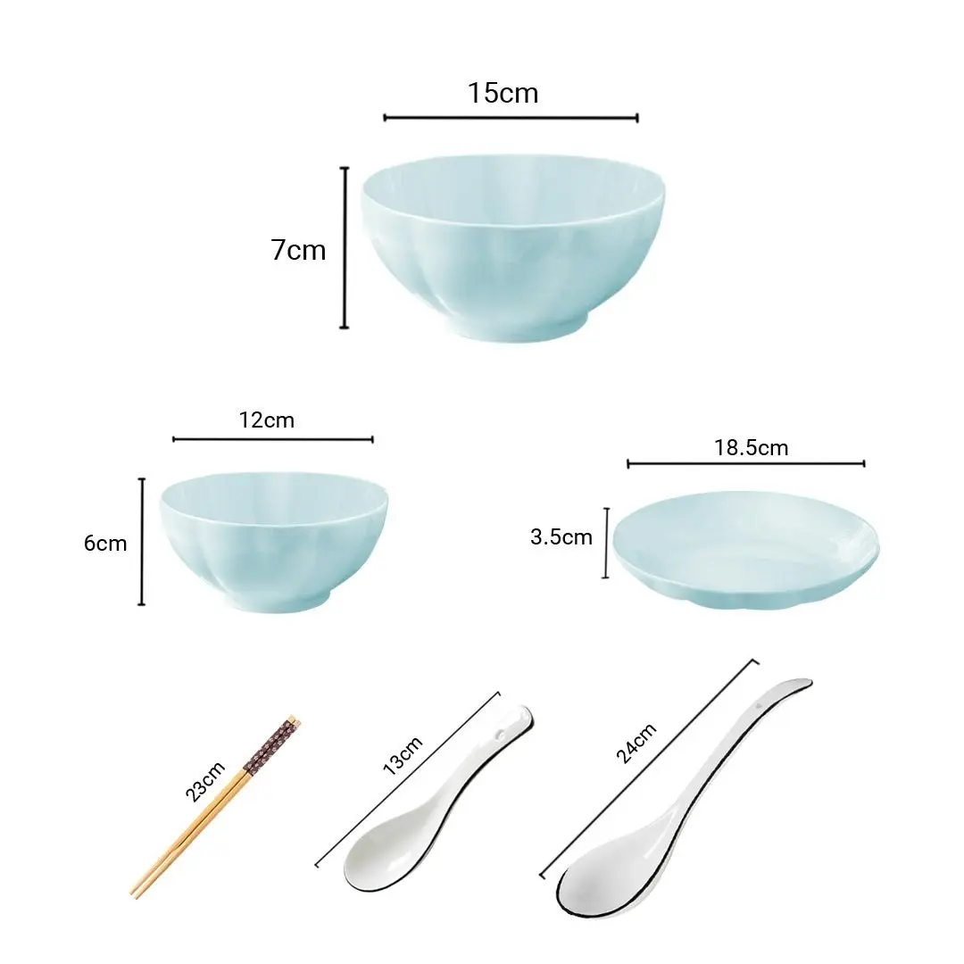 Soga Light Blue Japanese Style Ceramic Dinnerware Crockery Soup Bowl Plate Server Kitchen Home Decor Set of 5