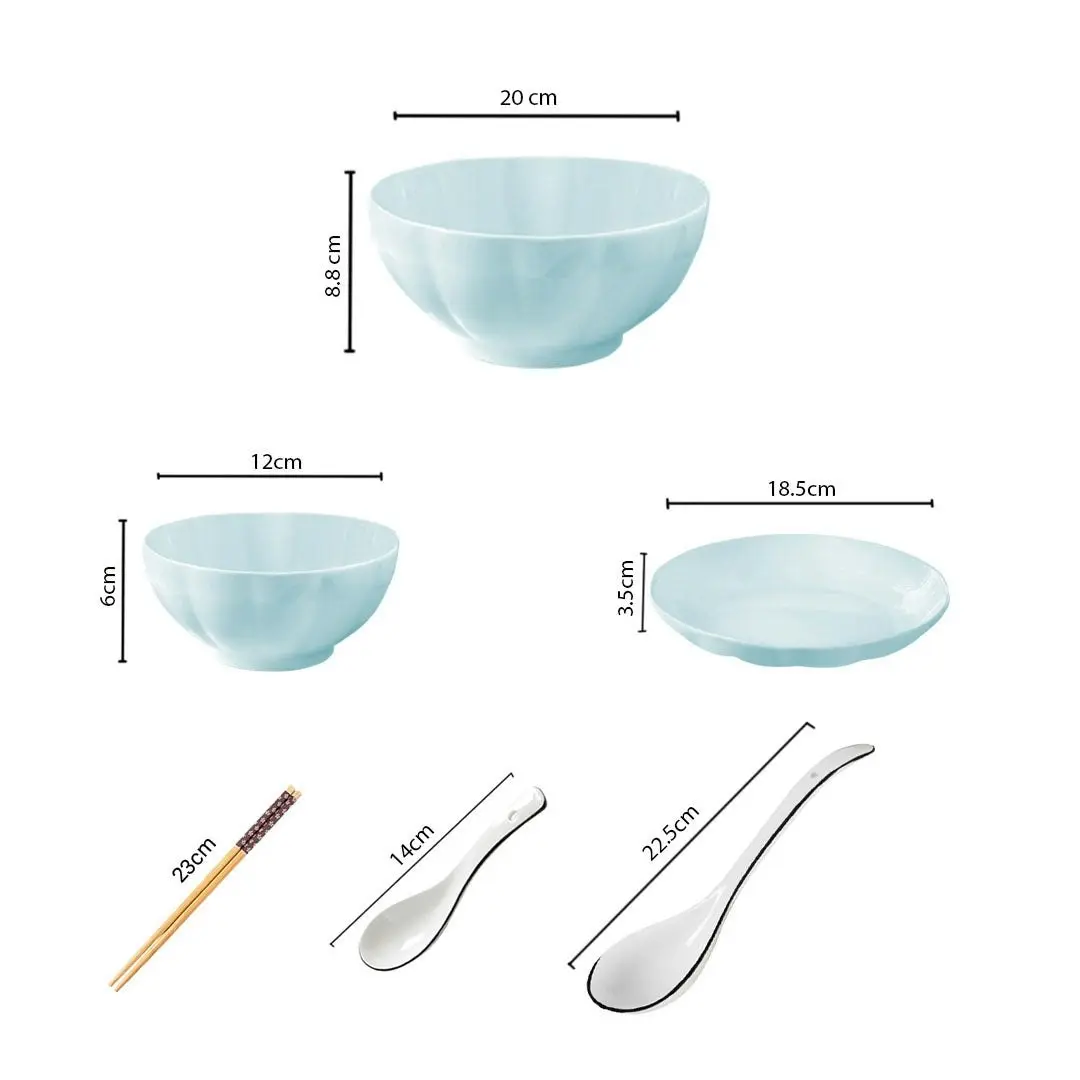 Soga Light Blue Japanese Style Ceramic Dinnerware Crockery Soup Bowl Plate Server Kitchen Home Decor Set of 5