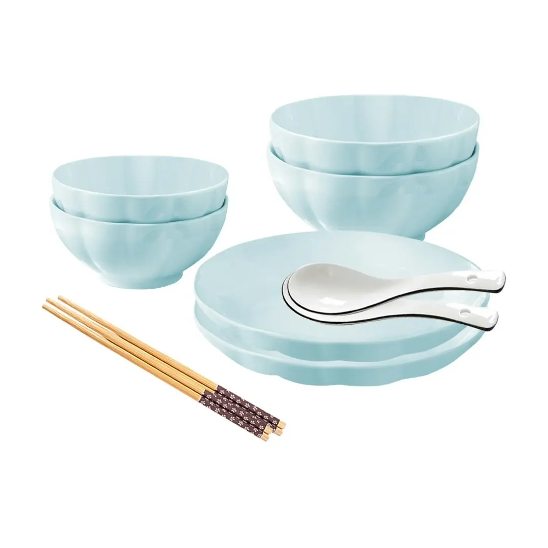 Soga Light Blue Japanese Style Ceramic Dinnerware Crockery Soup Bowl Plate Server Kitchen Home Decor Set of 6