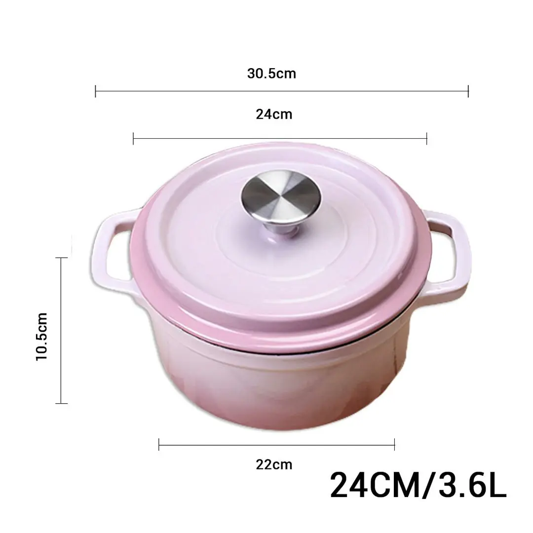 Soga 24cm Pink Cast Iron Ceramic Stewpot Casserole Stew Cooking Pot With Lid