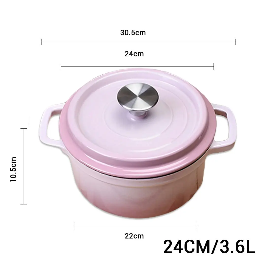 Soga 24cm Pink Cast Iron Ceramic Stewpot Casserole Stew Cooking Pot With Lid