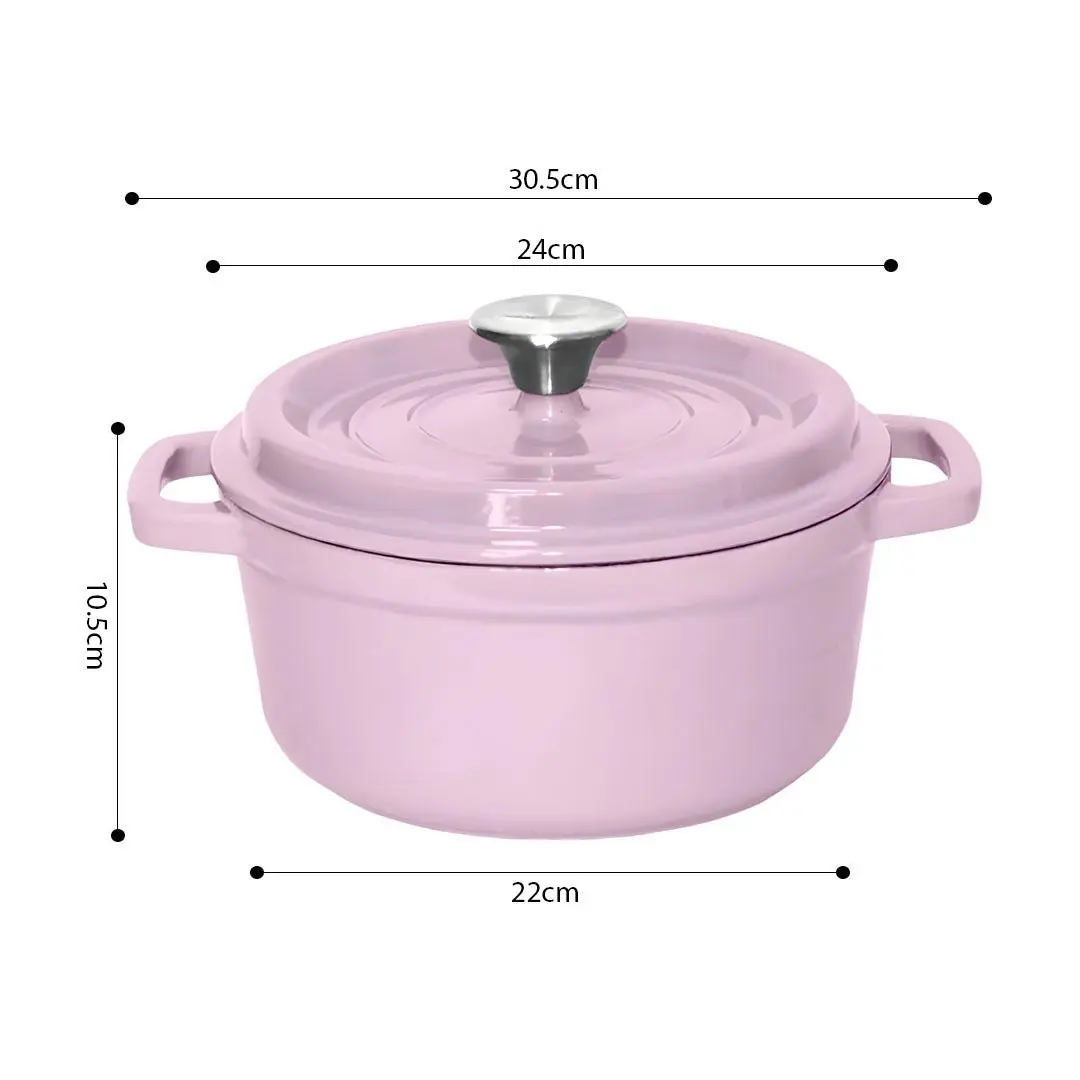 Soga 24cm Pink Cast Iron Ceramic Stewpot Casserole Stew Cooking Pot With Lid