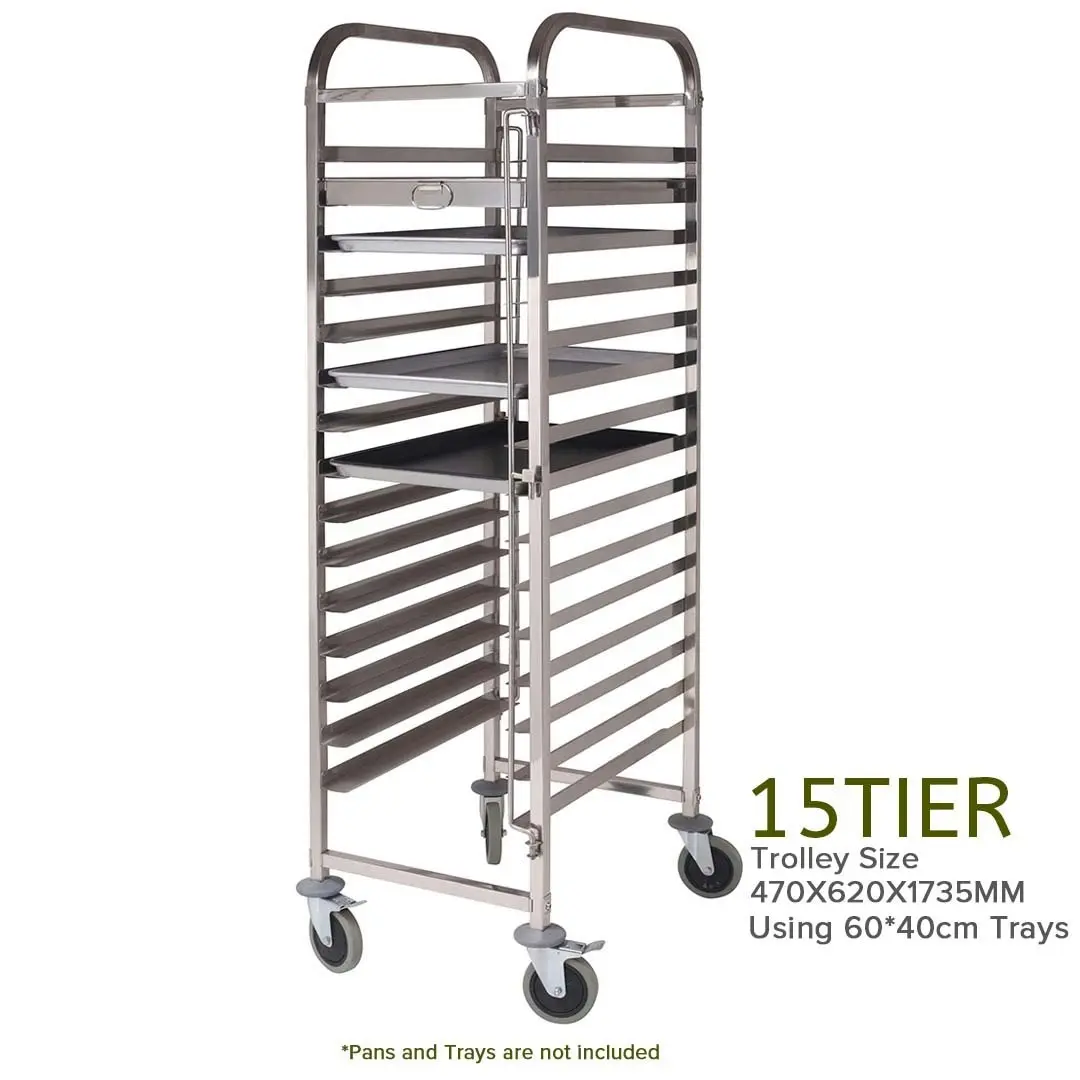 Soga Gastronorm Trolley 15 Tier Stainless Steel Cake Bakery Trolley Suits 60*40cm Tray