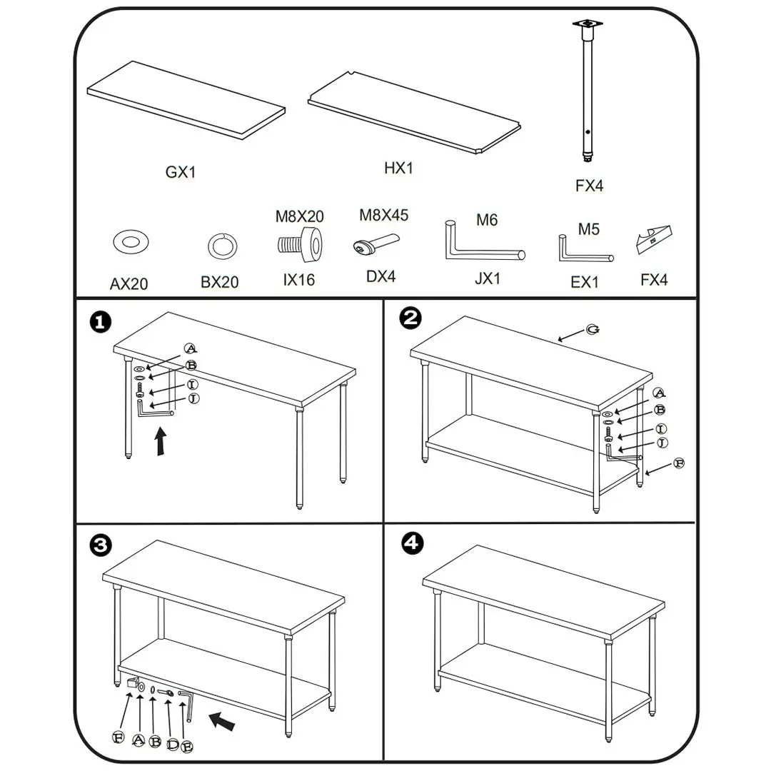 Soga 2-Tier Commercial Catering Kitchen Stainless Steel Prep Work Bench Table 100*70*85cm