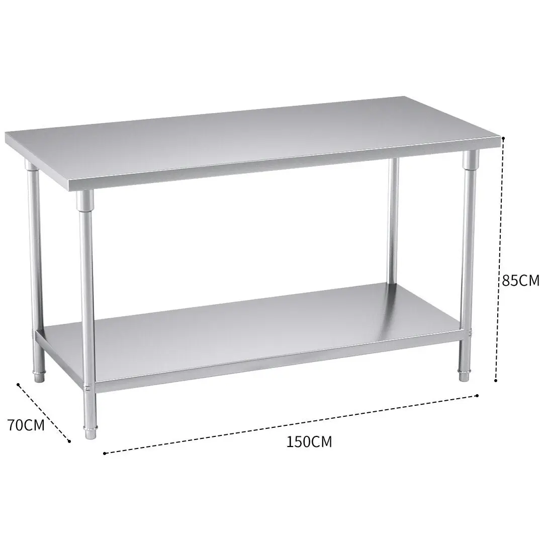 Soga 2-Tier Commercial Catering Kitchen Stainless Steel Prep Work Bench Table 150*70*85cm