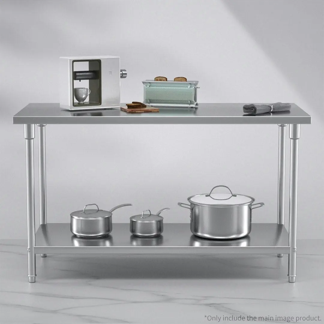 Soga 2-Tier Commercial Catering Kitchen Stainless Steel Prep Work Bench Table 150*70*85cm