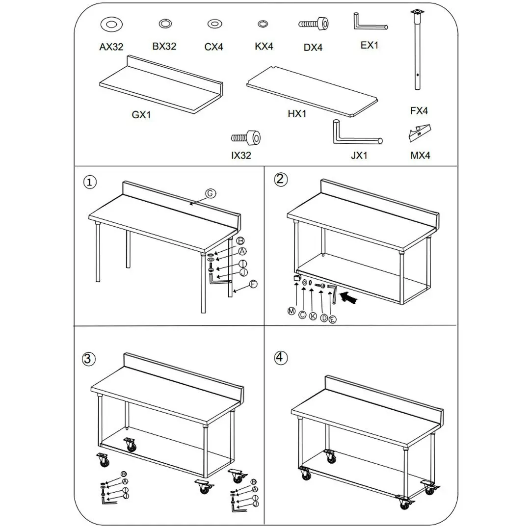 Soga 100cm Commercial Catering Kitchen Stainless Steel Prep Work Bench Table with Backsplash and Caster Wheels