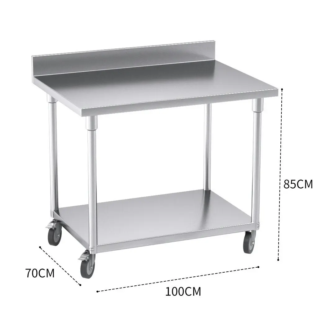 Soga 100cm Commercial Catering Kitchen Stainless Steel Prep Work Bench Table with Backsplash and Caster Wheels