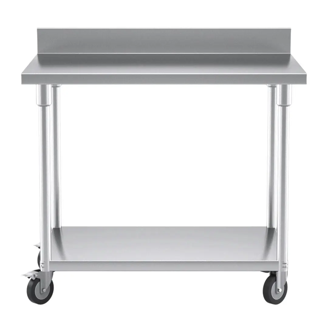 Soga 100cm Commercial Catering Kitchen Stainless Steel Prep Work Bench Table with Backsplash and Caster Wheels