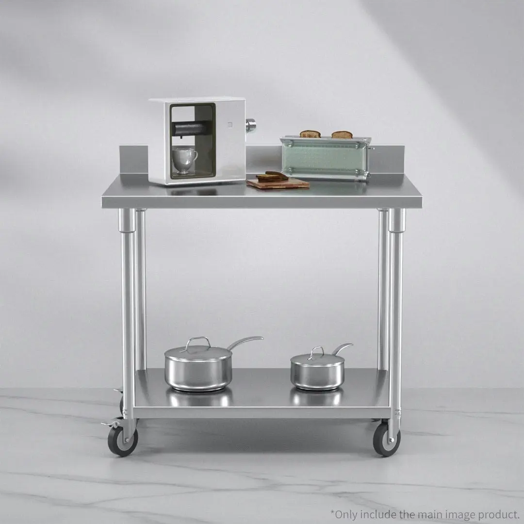 Soga 100cm Commercial Catering Kitchen Stainless Steel Prep Work Bench Table with Backsplash and Caster Wheels