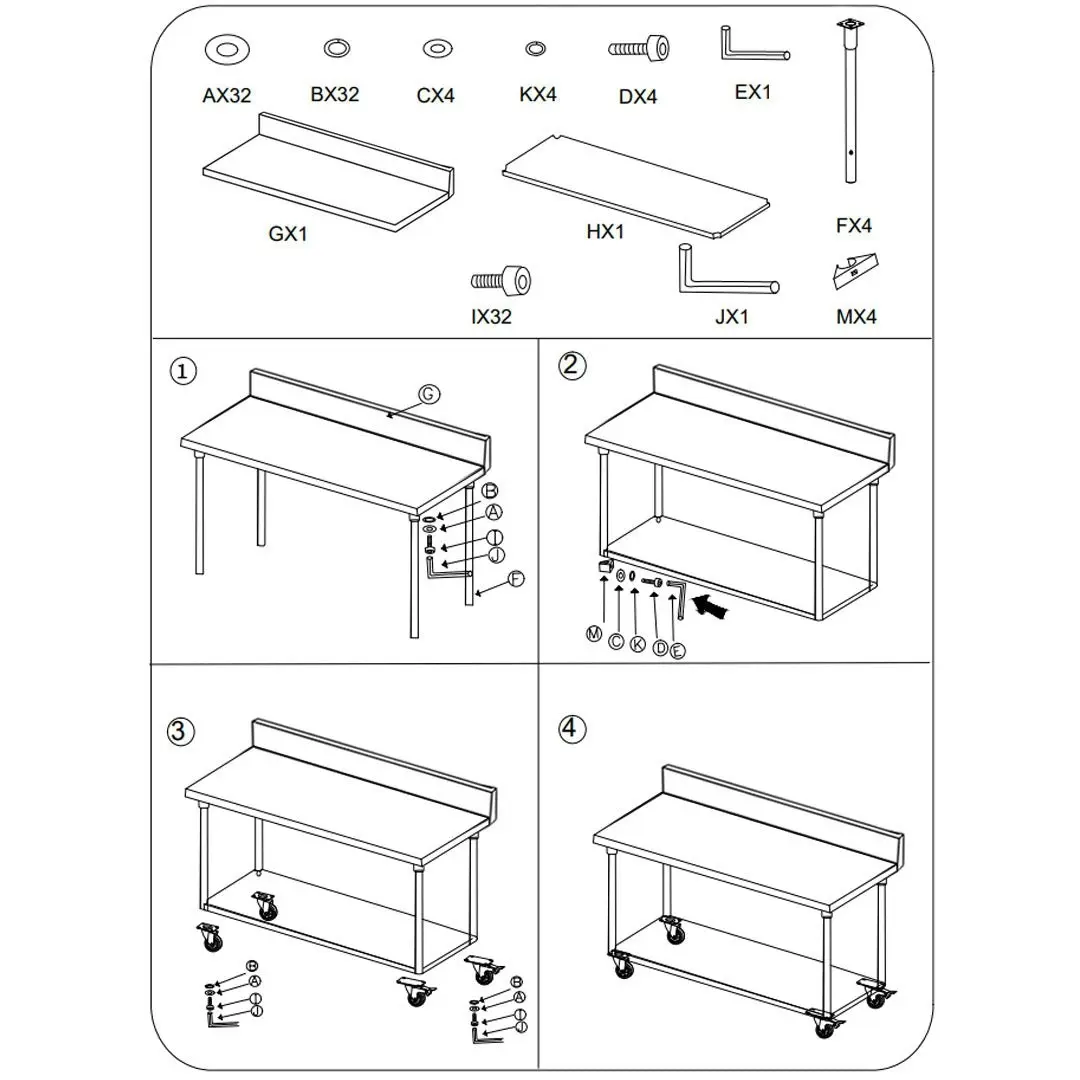 Soga 100cm Commercial Catering Kitchen Stainless Steel Prep Work Bench Table with Backsplash and Caster Wheels