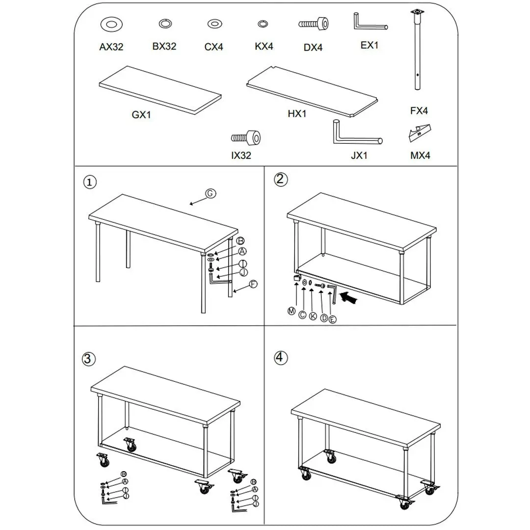 Soga 100cm Commercial Catering Kitchen Stainless Steel Prep Work Bench Table with Wheels