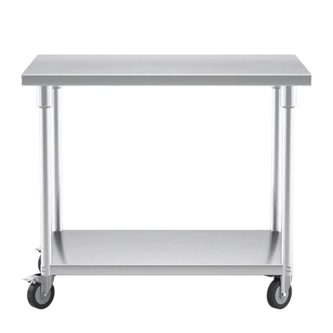 Soga 100cm Commercial Catering Kitchen Stainless Steel Prep Work Bench Table with Wheels