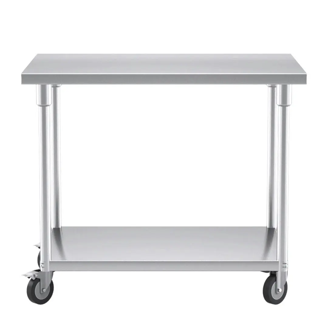 Soga 100cm Commercial Catering Kitchen Stainless Steel Prep Work Bench Table with Wheels