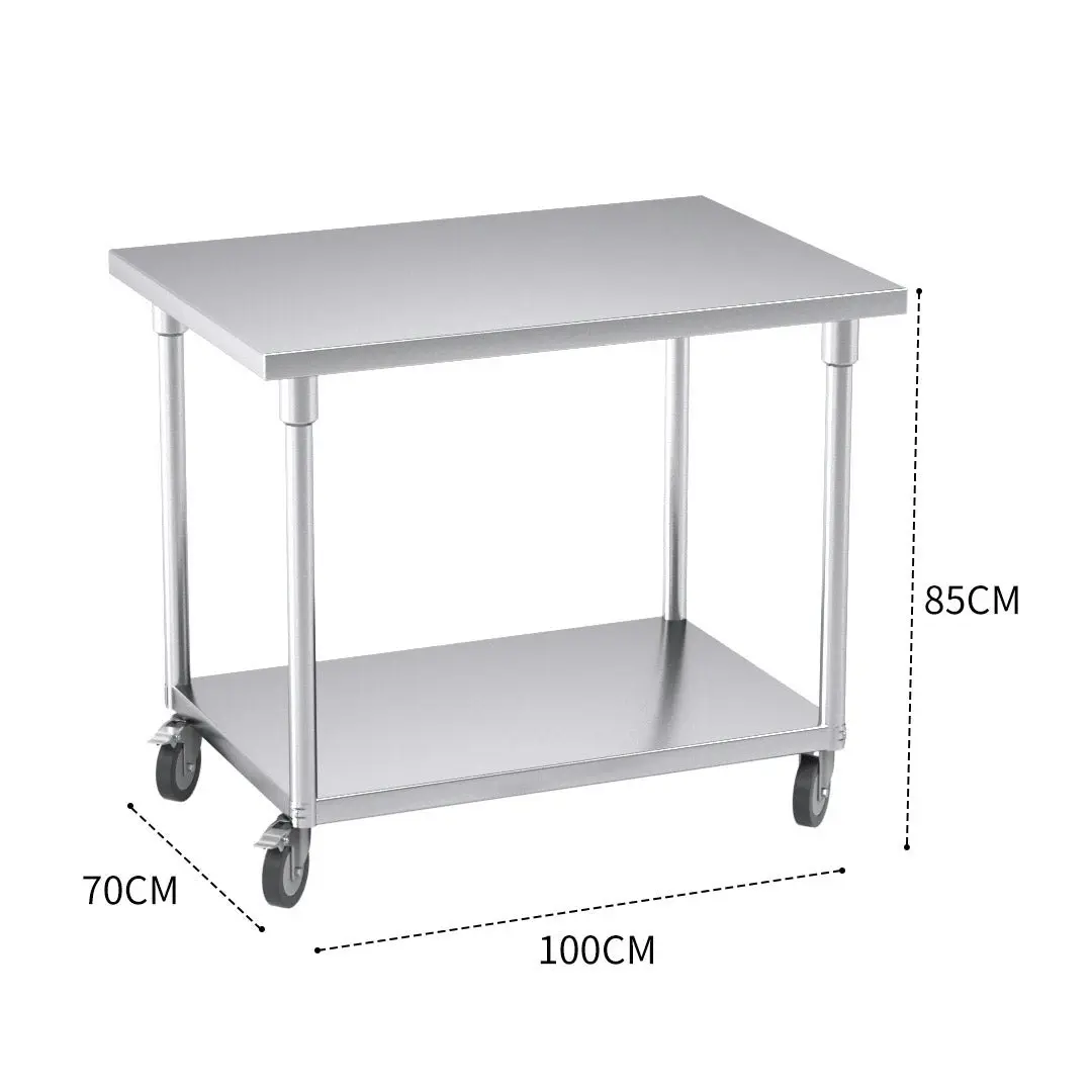 Soga 100cm Commercial Catering Kitchen Stainless Steel Prep Work Bench Table with Wheels