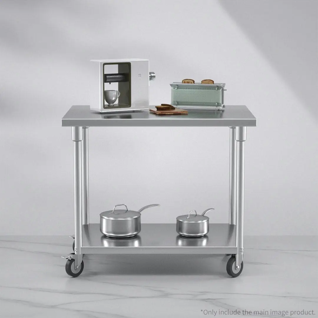 Soga 100cm Commercial Catering Kitchen Stainless Steel Prep Work Bench Table with Wheels