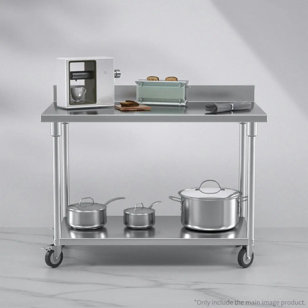 Soga 120cm Commercial Catering Kitchen Stainless Steel Prep Work Bench Table with Backsplash and Caster Wheels