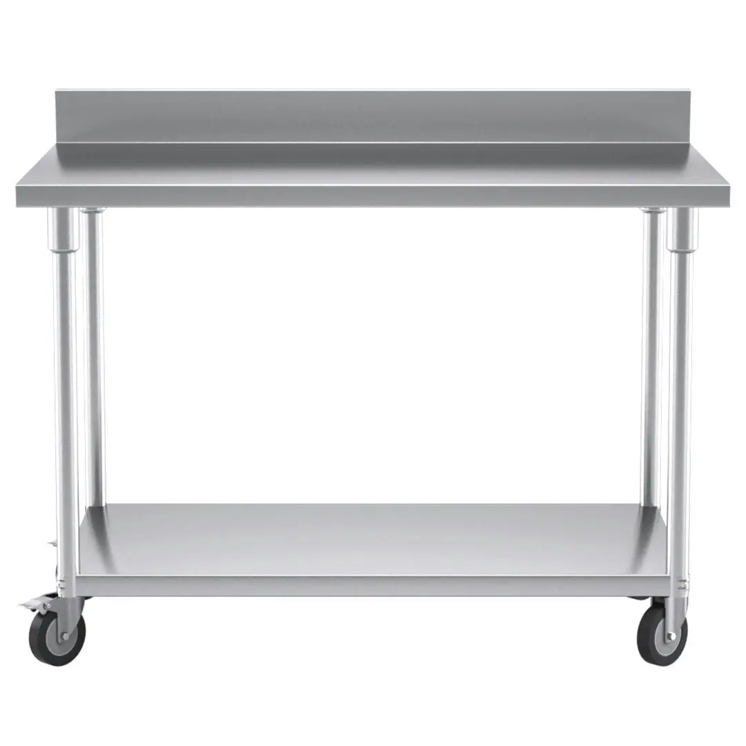 Soga 120cm Commercial Catering Kitchen Stainless Steel Prep Work Bench Table with Backsplash and Caster Wheels