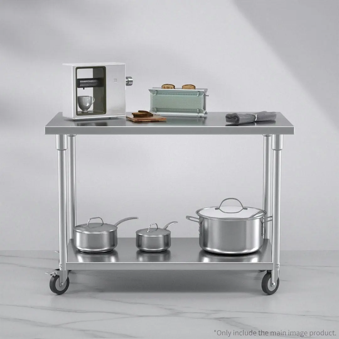 Soga 120cm Commercial Catering Kitchen Stainless Steel Prep Work Bench Table with Wheels