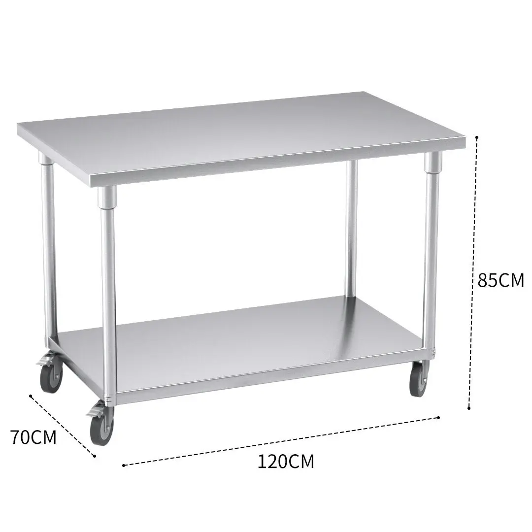 Soga 120cm Commercial Catering Kitchen Stainless Steel Prep Work Bench Table with Wheels