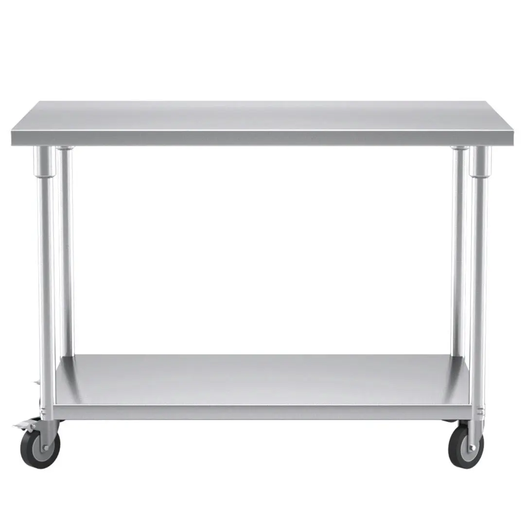 Soga 120cm Commercial Catering Kitchen Stainless Steel Prep Work Bench Table with Wheels