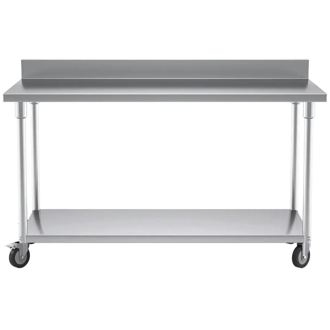 Soga 150cm Commercial Catering Kitchen Stainless Steel Prep Work Bench Table with Backsplash and Caster Wheels