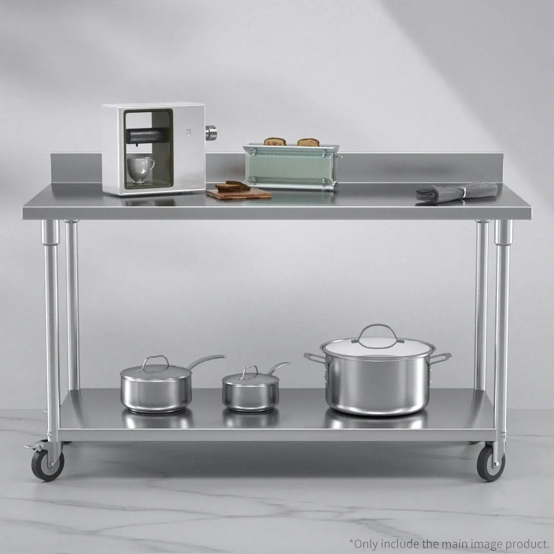 Soga 150cm Commercial Catering Kitchen Stainless Steel Prep Work Bench Table with Backsplash and Caster Wheels