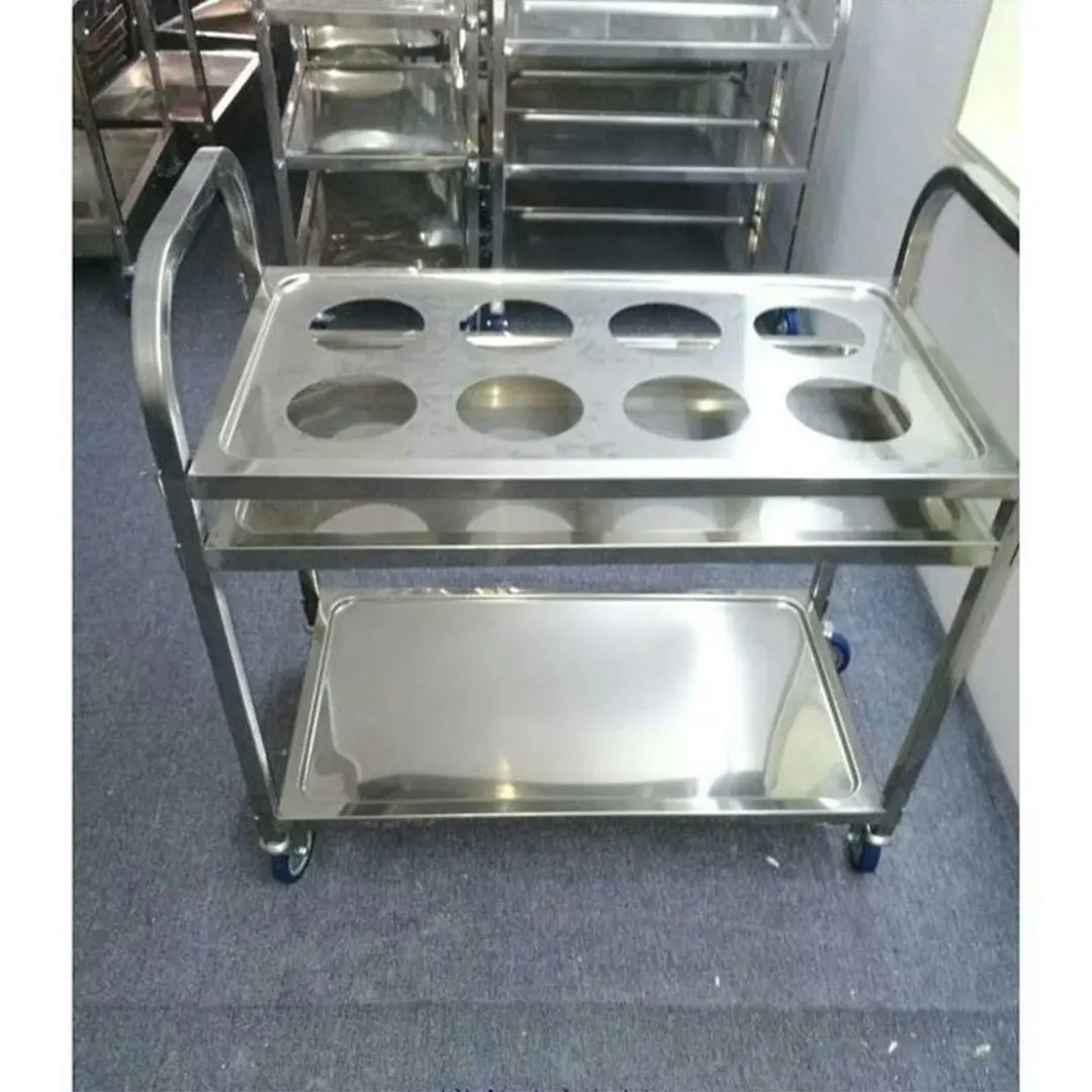 Soga 2 Tier Stainless Steel 8 Compartment Kitchen Seasoning Car Service Trolley Condiment Holder Cart Spice Bowl