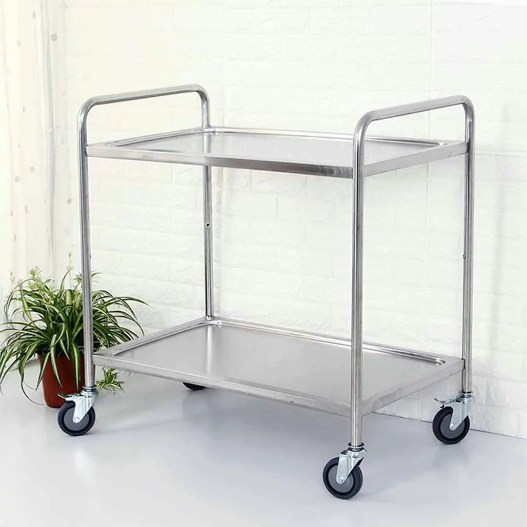 Soga 2 Tier Stainless Steel Kitchen Dining Food Cart Trolley Utility Round 81x46x85cm Small