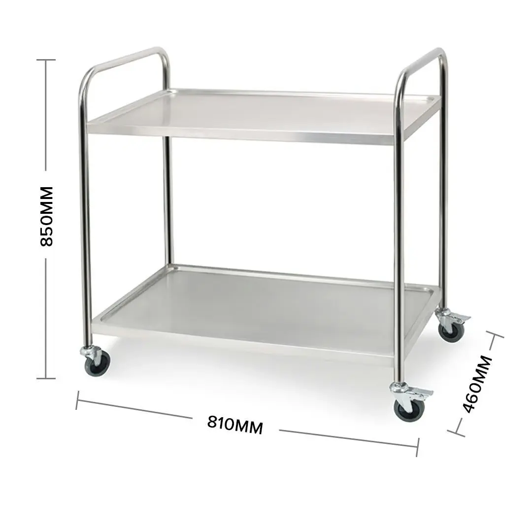 Soga 2 Tier Stainless Steel Kitchen Dining Food Cart Trolley Utility Round 81x46x85cm Small