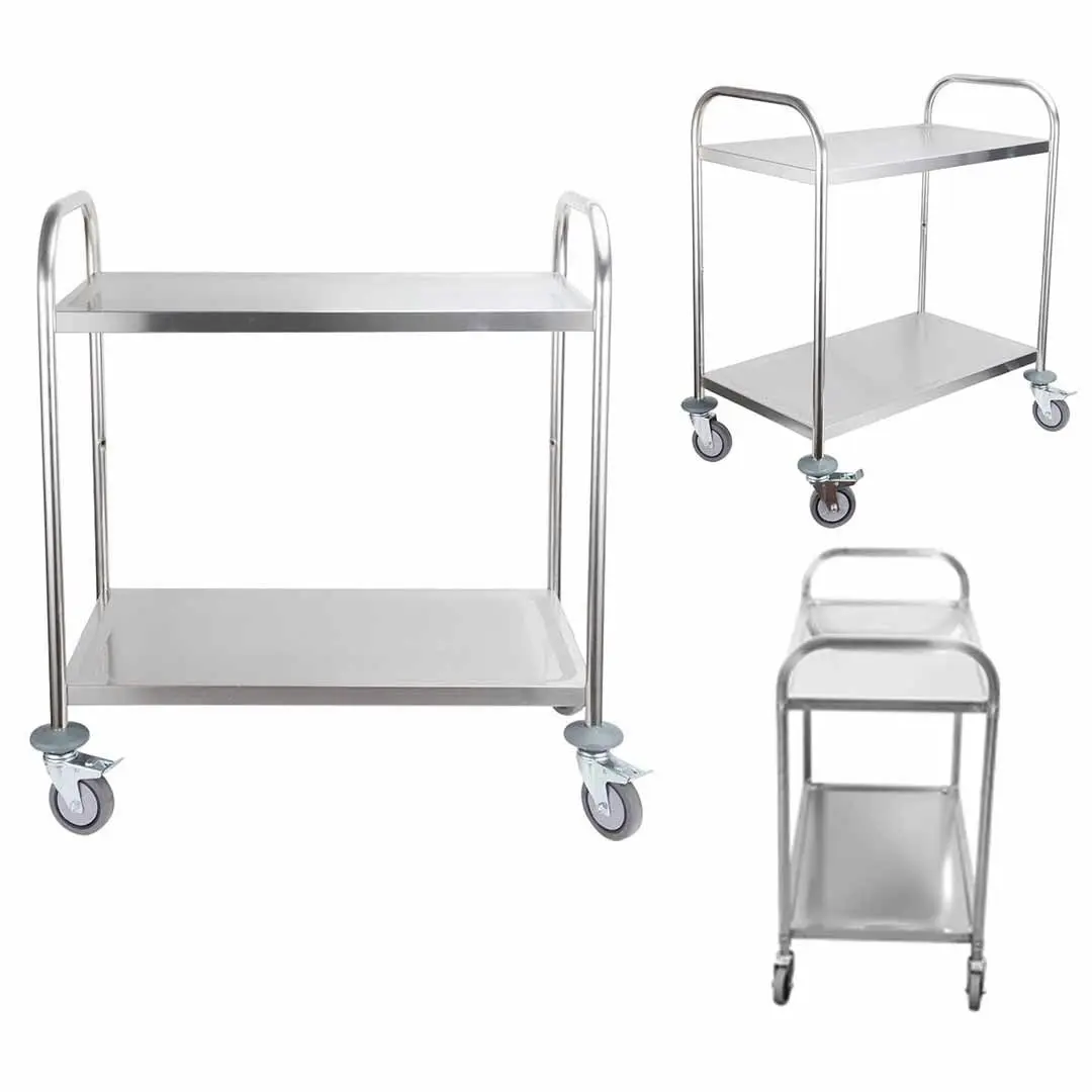 Soga 2 Tier Stainless Steel Kitchen Dining Food Cart Trolley Utility Round 81x46x85cm Small