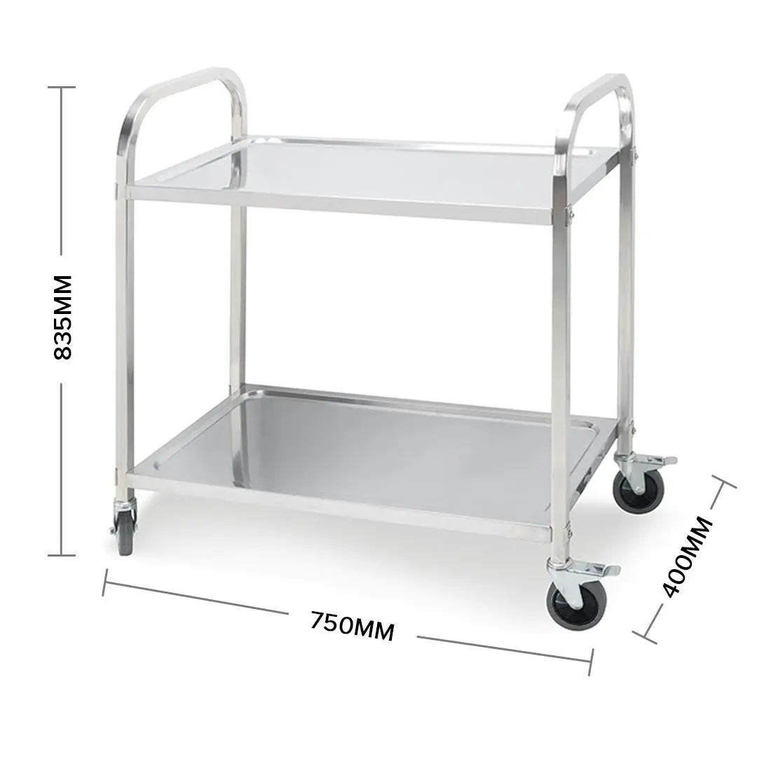 Soga 2 Tier Stainless Steel Kitchen Dining Food Cart Trolley Utility Size 85x45x90cm Medium