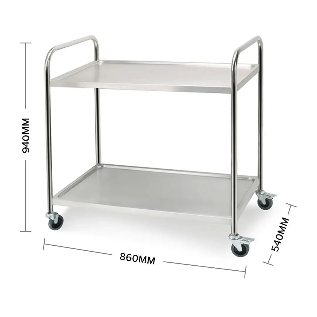 Soga 2 Tier Stainless Steel Kitchen Dinning Food Cart Trolley Utility Round 86x54x94cm Large