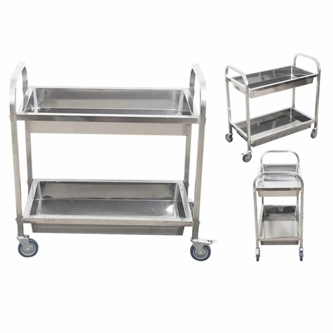 Soga 2 Tier Stainless Steel Kitchen Trolley Bowl Collect Service Food Cart 75x40x83cm Small