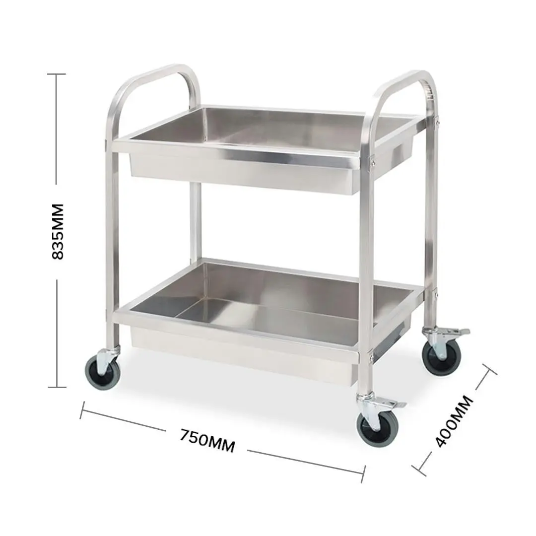 Soga 2 Tier Stainless Steel Kitchen Trolley Bowl Collect Service Food Cart 75x40x83cm Small