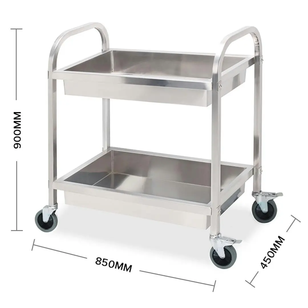 Soga 2 Tier Stainless Steel Kitchen Trolley Bowl Collect Service Food Cart 85x45x90cm Medium